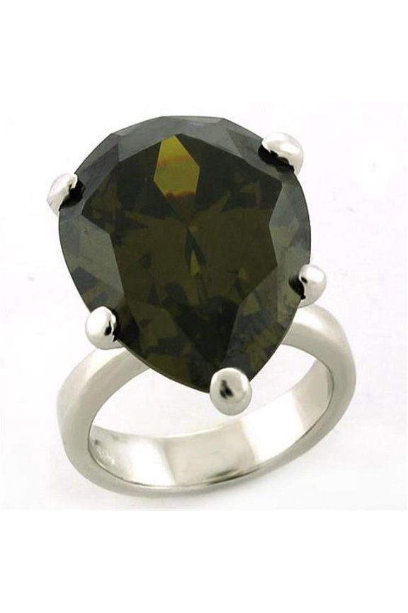 Women Rhodium 925 Sterling Silver Ring with AAA Grade CZ in Olivine - Size 6