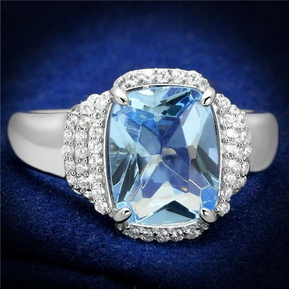 Women Rhodium 925 Sterling Silver Ring with Synthetic in Light Sapphire - Size 8