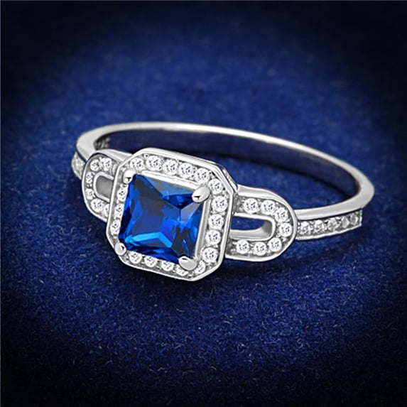Women Rhodium 925 Sterling Silver Ring with Synthetic in London Blue - Size 7