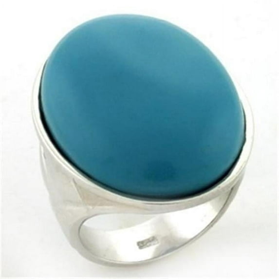 Women Rhodium 925 Sterling Silver Ring with Synthetic in Turquoise - Size 7