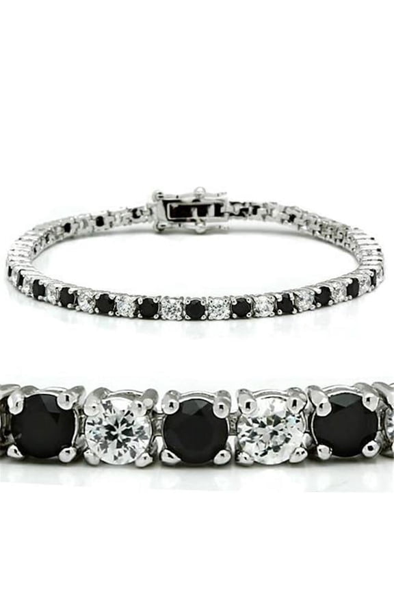 Women Rhodium Brass Bracelet with AAA Grade CZ in Black Diamond - 7 in.