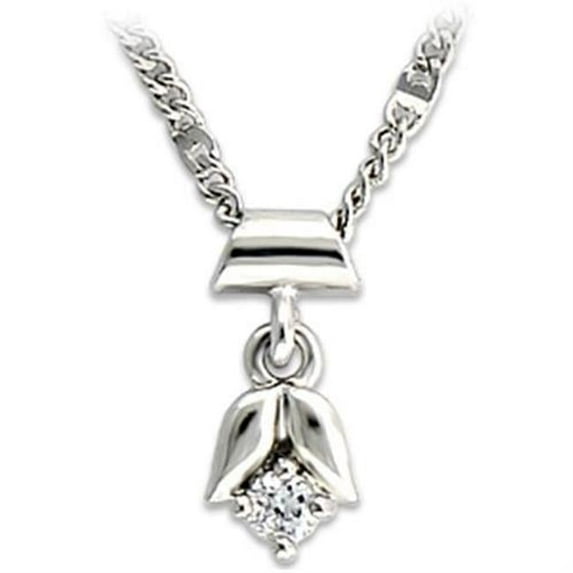 Women Rhodium Brass Chain Pendant with AAA Grade CZ in Clear - 16 in.