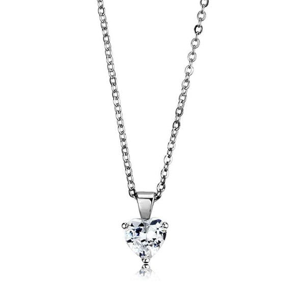Women Rhodium Brass Chain Pendant with AAA Grade CZ in Clear - 18 in.