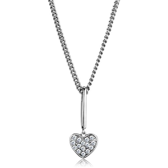Women Rhodium Brass Chain Pendant with AAA Grade CZ in Clear - 18 in.