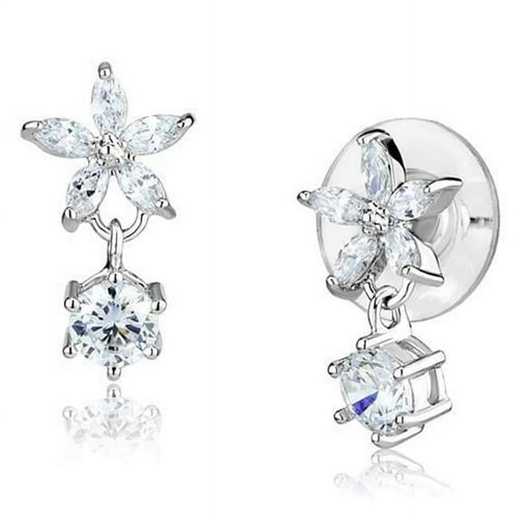 Women Rhodium Brass Earrings with AAA Grade CZ in Clear