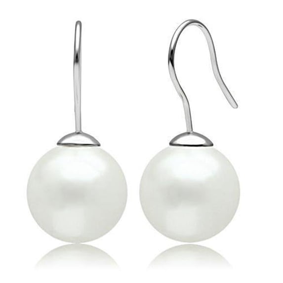 Women Rhodium Brass Earrings with Synthetic in White