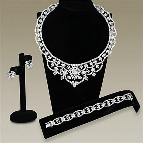 Women Rhodium Brass Jewelry Sets with AAA Grade CZ in Clear