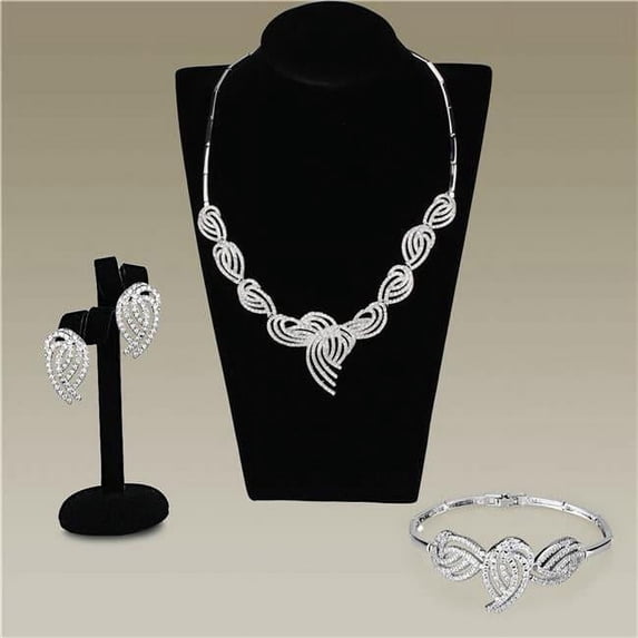 Women Rhodium Brass Jewelry Sets with AAA Grade CZ in Clear