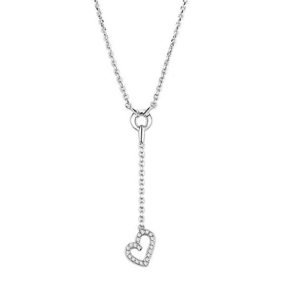 Women Rhodium Brass Necklace with AAA Grade CZ in Clear - 16 in.