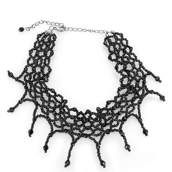 Women Rhodium Brass Necklace with Synthetic in Jet - 16 in.