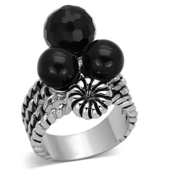 Women Rhodium Brass Ring with AAA Grade CZ in Black Diamond - Size 6
