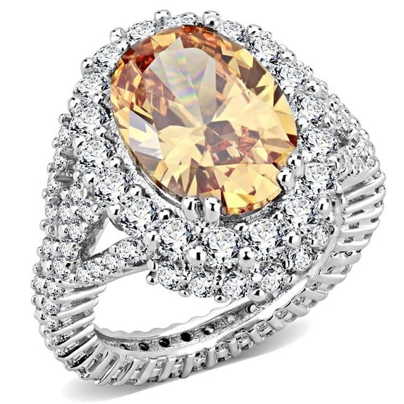 Women Rhodium Brass Ring with AAA Grade CZ in Champagne - Size 6