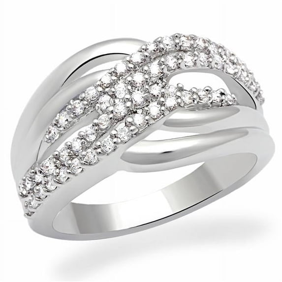 Women Rhodium Brass Ring with AAA Grade CZ in Clear - Size 10