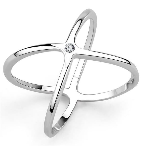 Women Rhodium Brass Ring with AAA Grade CZ in Clear - Size 10