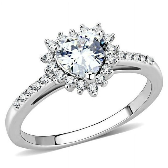 Women Rhodium Brass Ring with AAA Grade CZ in Clear - Size 10