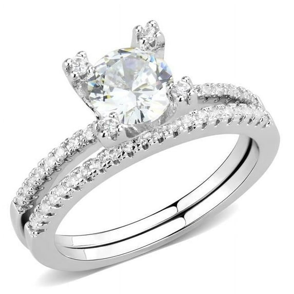 Women Rhodium Brass Ring with AAA Grade CZ in Clear - Size 10