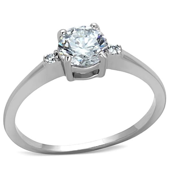 Women Rhodium Brass Ring with AAA Grade CZ in Clear - Size 10