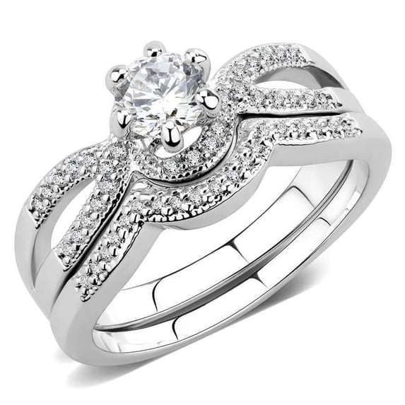 Women Rhodium Brass Ring with AAA Grade CZ in Clear - Size 10