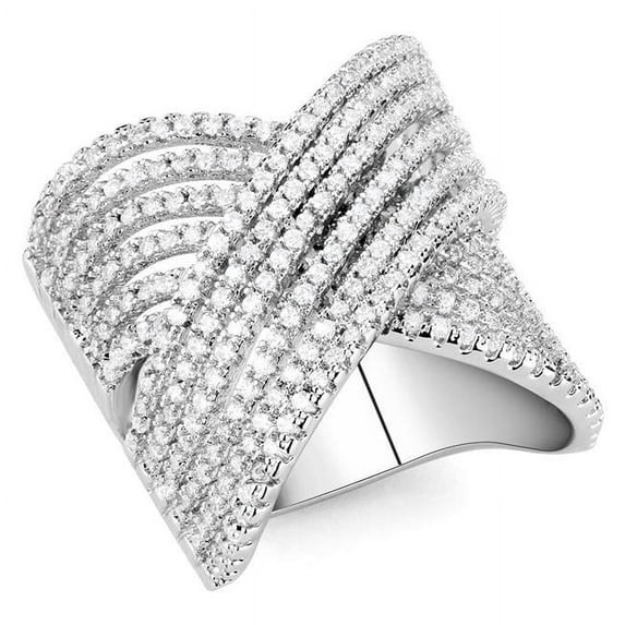 Women Rhodium Brass Ring with AAA Grade CZ in Clear - Size 10
