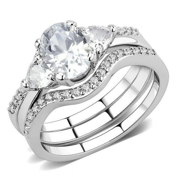 Women Rhodium Brass Ring with AAA Grade CZ in Clear - Size 10