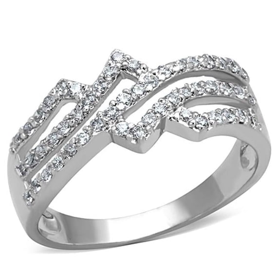 Women Rhodium Brass Ring with AAA Grade CZ in Clear - Size 5