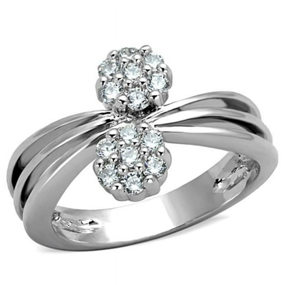 Women Rhodium Brass Ring with AAA Grade CZ in Clear - Size 5
