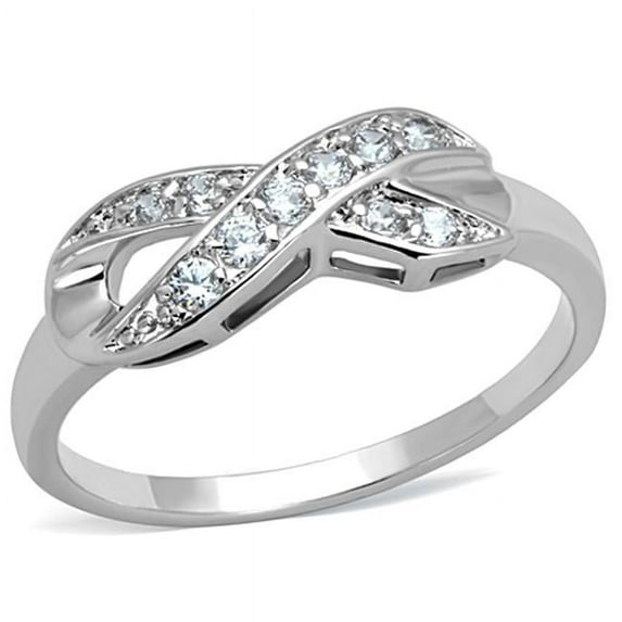 Women Rhodium Brass Ring with AAA Grade CZ in Clear - Size 6