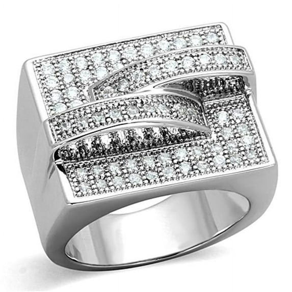 Women Rhodium Brass Ring with AAA Grade CZ in Clear - Size 6