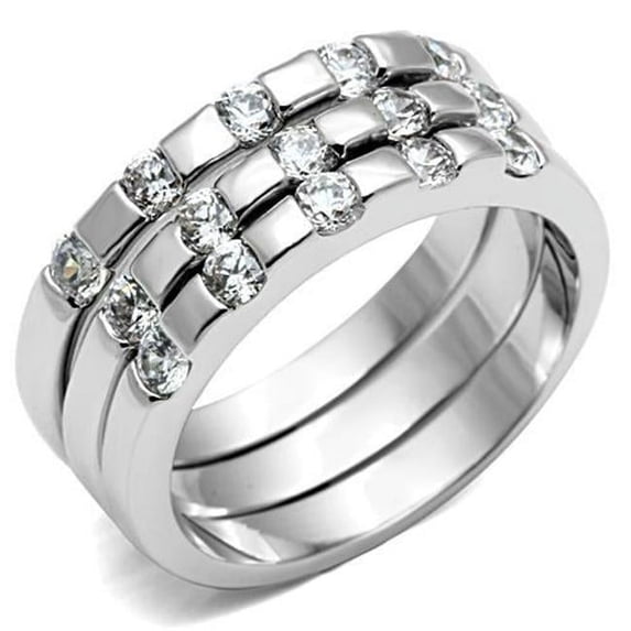 Women Rhodium Brass Ring with AAA Grade CZ in Clear - Size 6