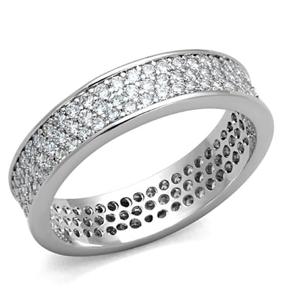 Women Rhodium Brass Ring with AAA Grade CZ in Clear - Size 6