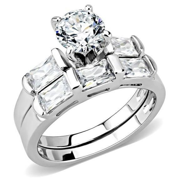 Women Rhodium Brass Ring with AAA Grade CZ in Clear - Size 6