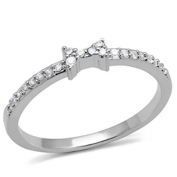 Women Rhodium Brass Ring with AAA Grade CZ in Clear - Size 6