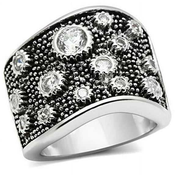Women Rhodium Brass Ring with AAA Grade CZ in Clear - Size 7