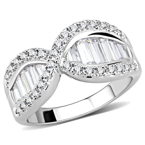 Women Rhodium Brass Ring with AAA Grade CZ in Clear - Size 7