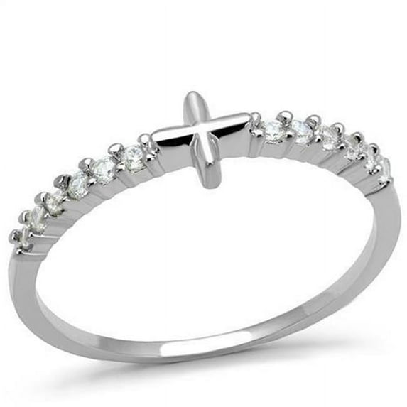Women Rhodium Brass Ring with AAA Grade CZ in Clear - Size 7