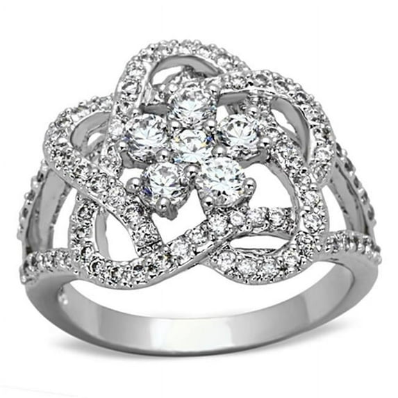 Women Rhodium Brass Ring with AAA Grade CZ in Clear - Size 7