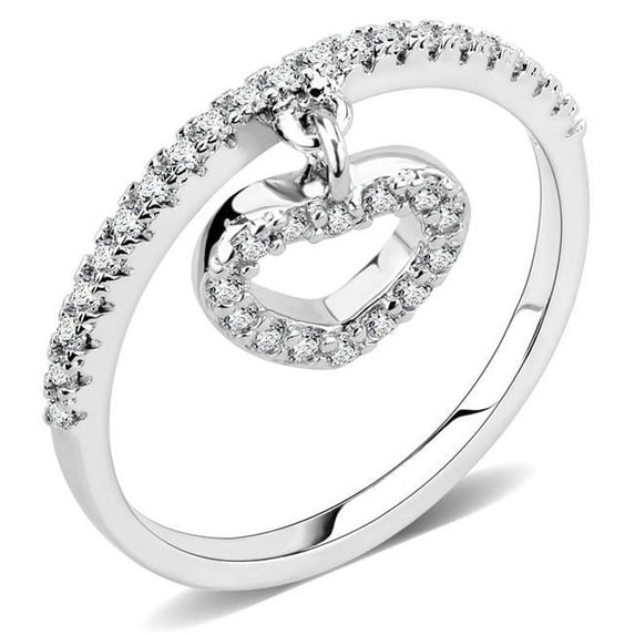 Women Rhodium Brass Ring with AAA Grade CZ in Clear - Size 7