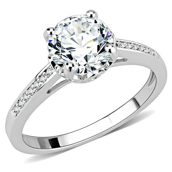 Women Rhodium Brass Ring with AAA Grade CZ in Clear - Size 7