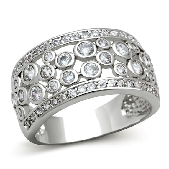 Women Rhodium Brass Ring with AAA Grade CZ in Clear - Size 7