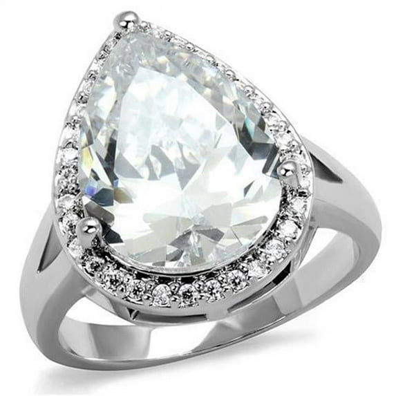 Women Rhodium Brass Ring with AAA Grade CZ in Clear - Size 8