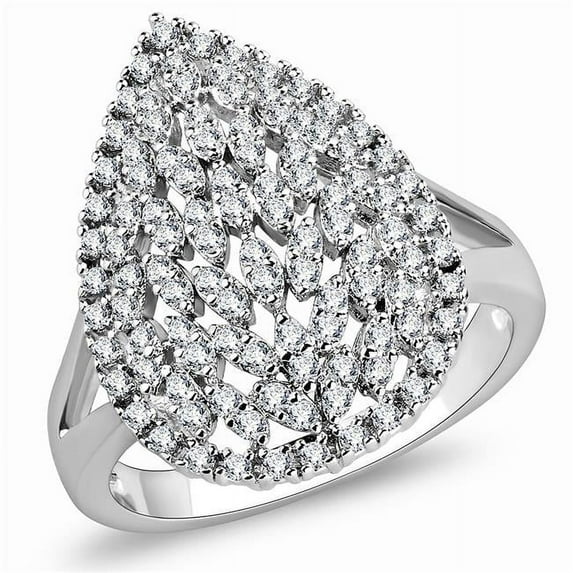 Women Rhodium Brass Ring with AAA Grade CZ in Clear - Size 8