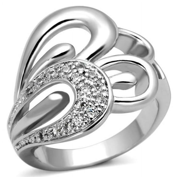 Women Rhodium Brass Ring with AAA Grade CZ in Clear - Size 8