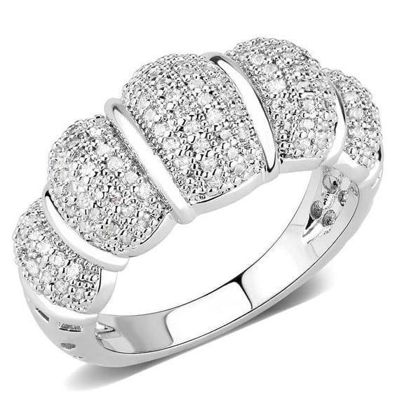 Women Rhodium Brass Ring with AAA Grade CZ in Clear - Size 8