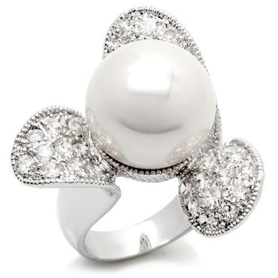 Women Rhodium Brass Ring with AAA Grade CZ in Clear - Size 8
