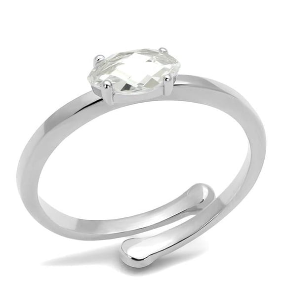 Women Rhodium Brass Ring with AAA Grade CZ in Clear - Size 8