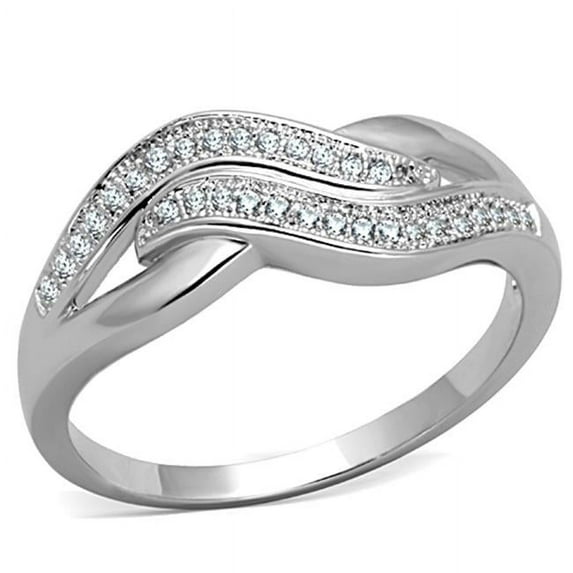 Women Rhodium Brass Ring with AAA Grade CZ in Clear - Size 9