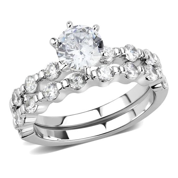 Women Rhodium Brass Ring with AAA Grade CZ in Clear - Size 9