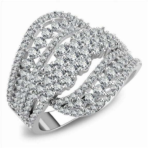 Women Rhodium Brass Ring with AAA Grade CZ in Clear - Size 9