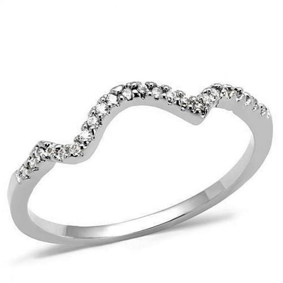 Women Rhodium Brass Ring with AAA Grade CZ in Clear - Size 9