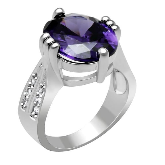 Women Rhodium Brass Ring with AAA Grade CZ in Fuchsia - Size 8